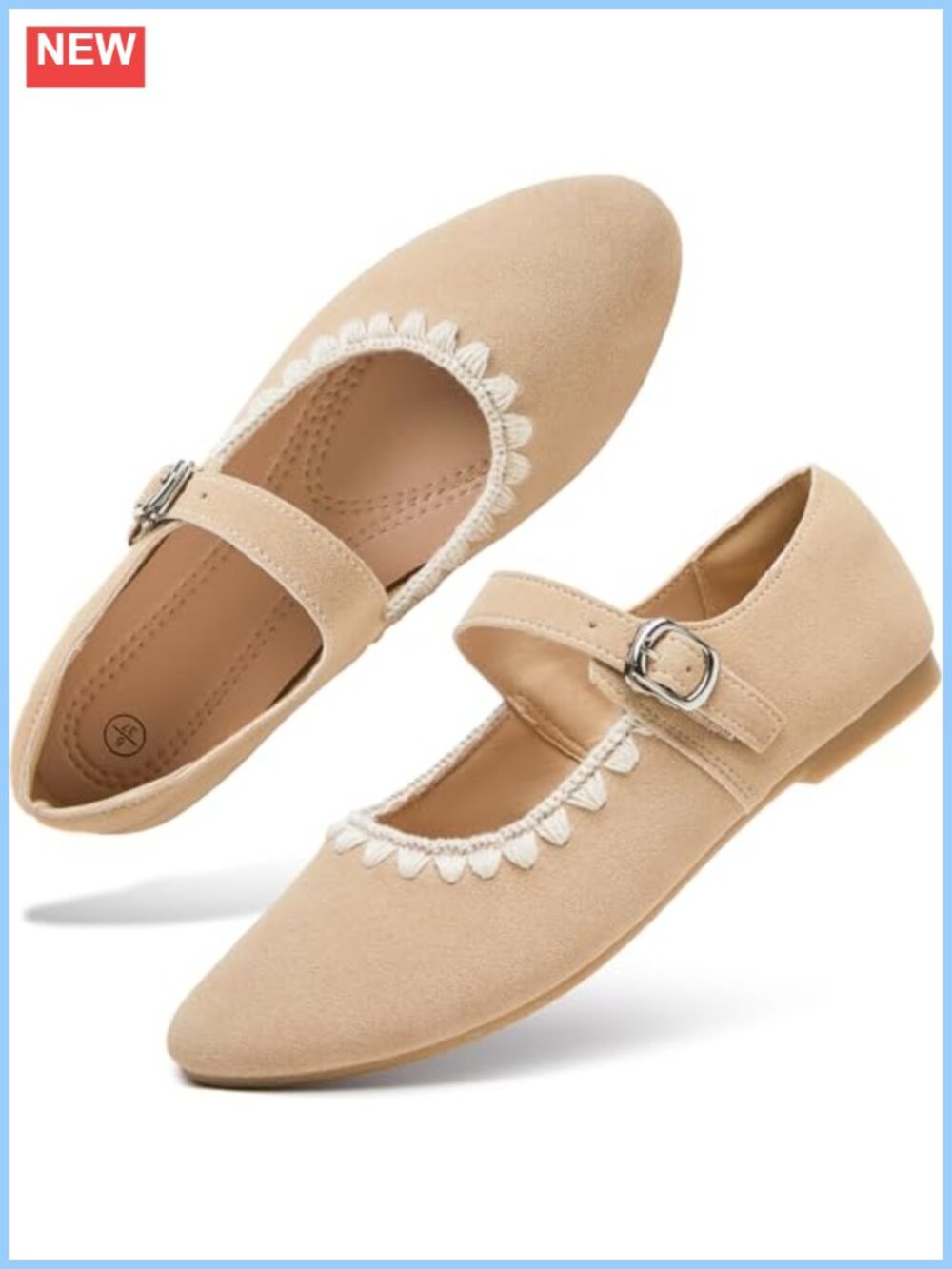 Mary Jane Ballet Flats Thin Leather Buckle Strap Memory Foam Womens Dress Shoes